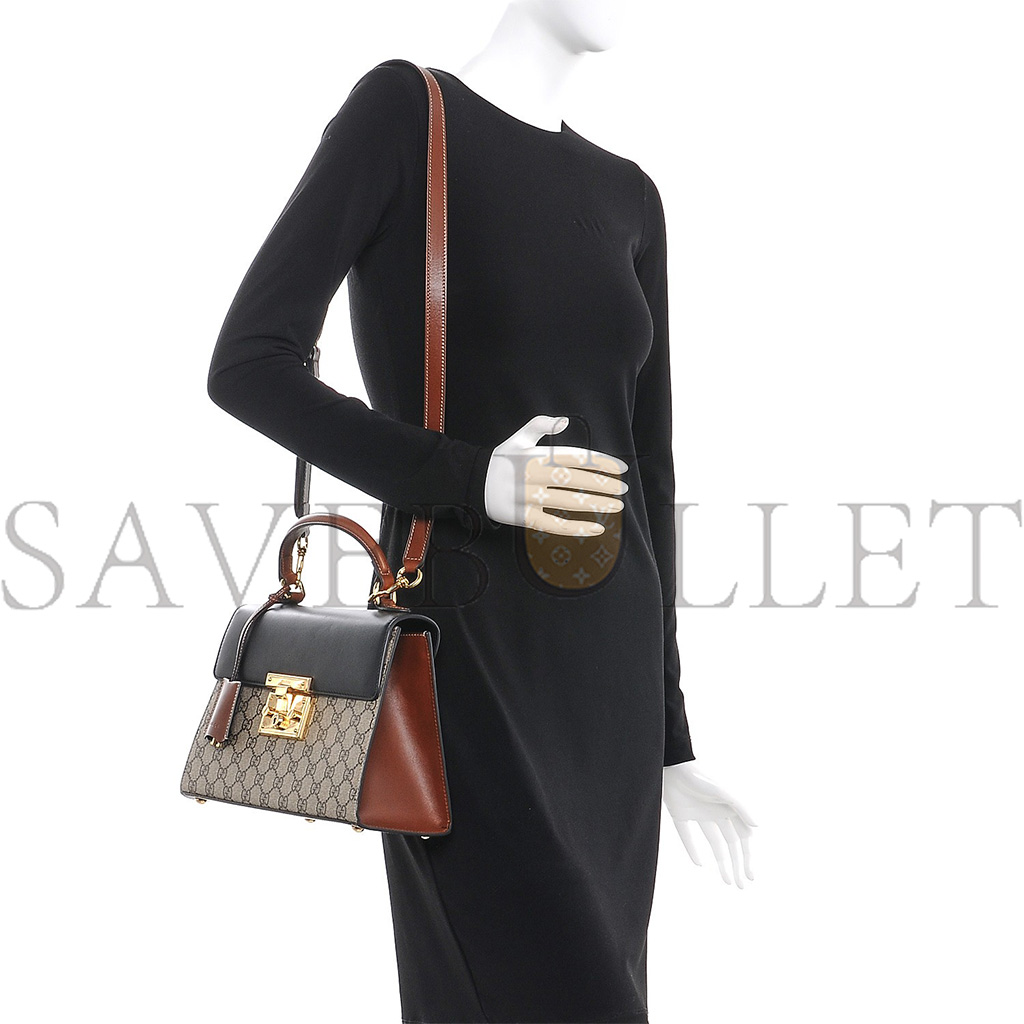 g*u*i gg S*p*e monogram calfskin small padlock top handle bag beige black cuir 43188 (28*19*11cm)
